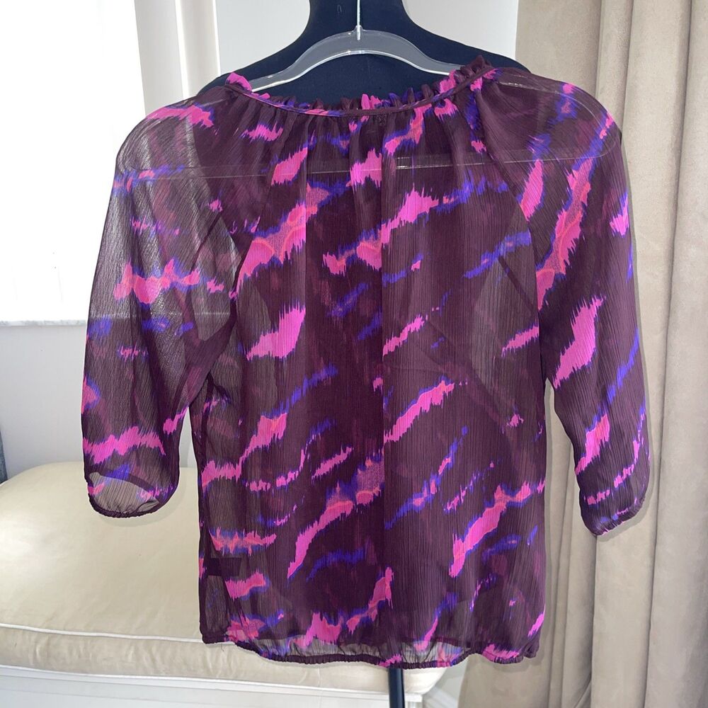 EXPRESS Burgundy Pink Chiffon Tie Neck Blouse Women S - Picture 4 of 7